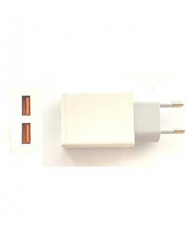 Adaptador de Carga 230V 2 1A Blanco con 2 puertos USB